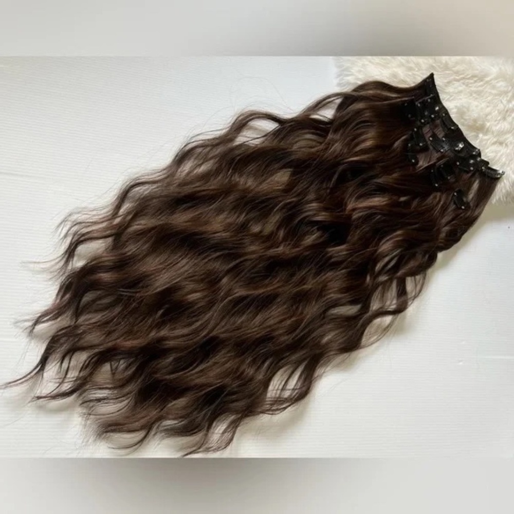 Rich Dark Brown Wavy Clip-In Hair Extensions - Seamless Volume